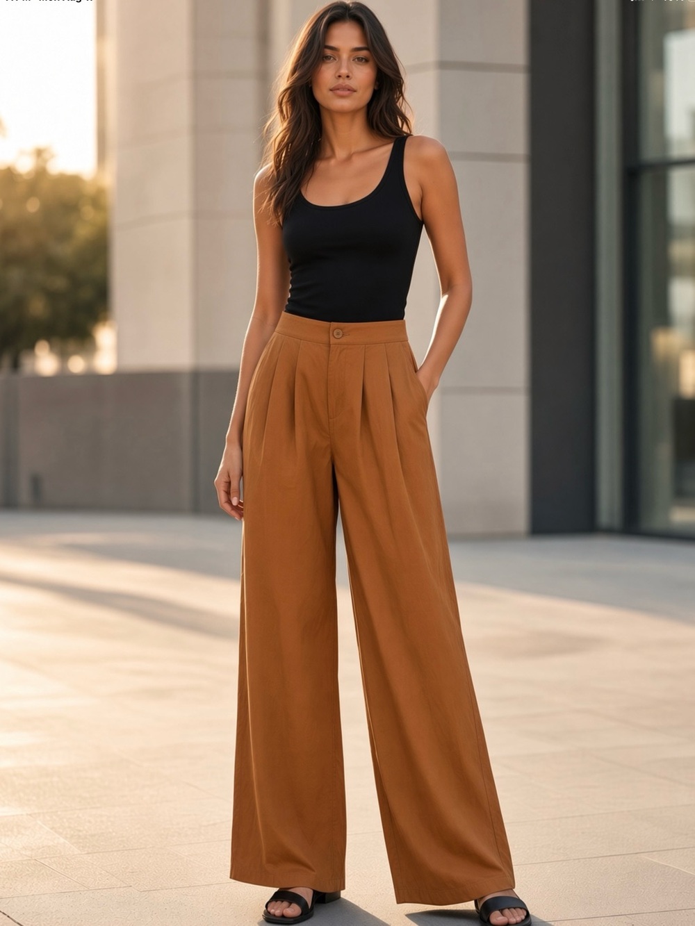 YFB Wide-Leg High-Waist Pants in Camel